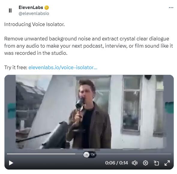 ElevenLabs发布消音神器VOICE ISOLATOR 可去除音频中的背景 - 众森 IT 新媒体资讯网
